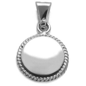 CLASSIC ROUND STERLING SILVER ENGRAVABLE DISK PENDANT WITH ROPE BORDER.
